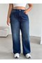 Women's Dark Blue High Waist Plus Size Wide Leg Jean Pants Casual Relaxed Fit Denim - 4