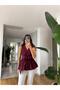 Women's Burgundy Belted V-Neck Blouse