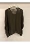 Women's Dark Khaki Italian Front Gathered Short Batwing Sleeve Lined Silk Blouse 36 - 40 Size - 4