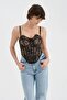 Women's Lace Fabric Detailed Underwire Design Blouse Corset