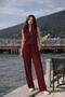 Women's Burgundy Linen Accessory Detailed Vest and Trouser Set Sleeveless Relaxed Fit