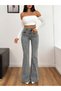Women's High-Waisted Gray Spanish Flare Jeans — Slim Fit Flare (Bootcut) Denim Pantsn