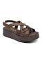 2409943Y Women's Genuine Leather Cross-Strap Wedge Heel Sandals - 2