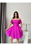 Fuchsia Skirt Pleated Back Detailed Evening Dress - 3