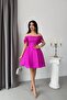 Fuchsia Skirt Pleated Back Detailed Evening Dress