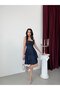 Navy Blue Thin Strap Skirt with Flounces and Glitter Evening Dress Graduation Dress - 3