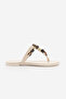 Women's Thin Strap Flip-Flops with Bohemian Stone Buckle, Casual Slippers, Marsil Ecru - 3