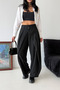 Black Double Belt Barrel Fit Fabric Trousers - 3