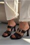 Norden Light Brown Matte Leather Women's Heeled Slippers - 2