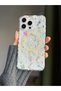 Premium White Hologram Flower Pattern Transparent Phone Case Compatible with iPhone 16 Pro Magsafe