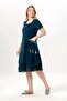 Short Sleeve Nile Voile Knee Length Double Pocket Embroidered Summer Dress Petrol Ptrl - 5