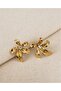 5 Leaf Stone Detailed Flower Model Gold Steel Earrings