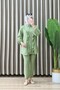 Defne Takim Strawberry Fabric Green Color Buttoned Tunic and Trousers Two-Piece Set