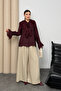 Lace and Ruffle Detailed Tie-Neck Slim Modal Fabric Shirt 5306 - Burgundy
