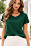 Women's Dark Green Crew Neck Short Sleeve T-Shirt - 5