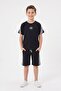 Boys' Set with Black Logo T-Shirt and Stripe Detailed Shorts 23811