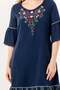 Short Flounce Sleeve Züleyha Embroidered Round Neck Shile Fabric Summer Short Dress Navy Blue Lcvt - 3