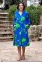Robadan Pleated Blue Green Rose Dress - 2