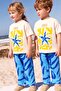 Unisex Kids' Cotton Crew Neck Printed T-Shirt and Blue Sweatpants Set