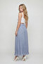 Women's Blue Summer Skirt with Elastic Waist and Belt, Layered Detail - 4