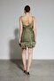 Khaki Strappy Ruffled Organza Evening Dress - 6