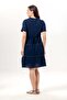 Short Sleeve V-Neck Venice Embroidered Shile Fabric Authentic Summer Short Dress Navy Blue Lcvt - 2