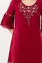 Short Flounce Sleeve Züleyha Embroidered Round Neck Shile Fabric Summer Short Dress Burgundy Brd - 3