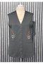 Steel Mesh 5 Button Pocket Top with Colorful Floral Embroidery Mother's Vest Anthracite