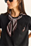 Women's Black Ceylan Embroidered Scarf Basic Casual T-Shirt 7517 60283977 - 6