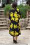 Robadan Pleated Black Dress with Yellow Roses - 3