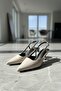 Marga Beige Women's (3 cm Heeled) Pointed Toe Short Kitten Heel Shoes - 4