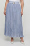 Women's Blue Summer Skirt with Elastic Waist and Belt, Layered Detail - 3