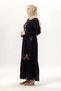 Long Sleeve Zühre Embroidery Detailed Lace Collar Pocketed Voile Long Dress Black Syh - 5