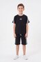Boys' Set with Black Logo T-Shirt and Stripe Detailed Shorts 23811 - 2