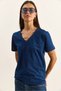 Women's Navy Blue 100% Organic Cotton Deep V-Neck Comfort Fit T-Shirt 60602066