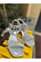 Girl's Silver Stone Evening Dress Sandals with Ankle Strap, Stylish Event Shoes - 5