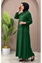 Half-Buttoned Hijab Dress – Comfortable Fit with Ruched Detail, Casual Long Dress - 3
