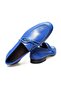 Blue Color Laceless Genuine Leather Men's Shoes - 2