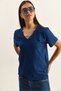 Women's Navy Blue 100% Organic Cotton Deep V-Neck Comfort Fit T-Shirt 60602066 - 5