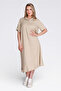 40289 Beige Light Fabric Short Sleeve Dress