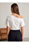 Women's Open-Shoulder Short-Sleeved White T-Shirt with Fitted Waist - 2