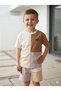 Boy's Brown Cream Color Block Cotton T-Shirt and Zipper Detailed Shorts Two-Piece Set - 2