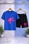Children's Princess Head Heart Pattern Printed Crew Neck T-Shirt - Shorts Set