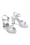 Women's Silver Snake Cat Eye Detailed Platform Shoes with Thick Heels, Comfortable and Stylish Evening Dress Shoes - 5