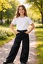 Girl's Jeans Single Bottom with Heart Embroidery Super Quality Cotton Fabric One Hundred Percent - 2