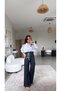 Navy Blue Scarf Belted Denim Stitched Trousers