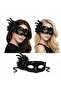 Black Venetian Party Mask – Floral Feathered Sequined - 4