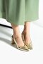 Thick-Heeled Snake-Print Gold High-Heeled Shoes [9] cm - 2