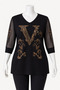 Women's 3/4 Sleeve Bronze Stone Embroidered Plus Size Luxury Mother's Combed Cotton