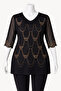 Women's 3/4 Sleeve Bronze Stone Embroidered Plus Size Luxury Mother's Combed Cotton